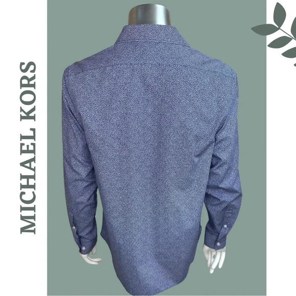 Michael Kors Men’s  Slim Fit Dress Shirt Long Sleeve Blur White Print Size XL - Picture 5 of 8